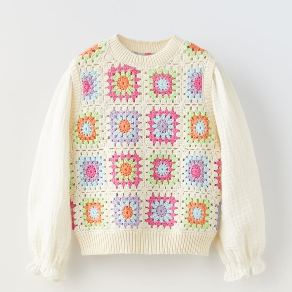 4T-5T Zara Combination Crochet Knit Sweater
